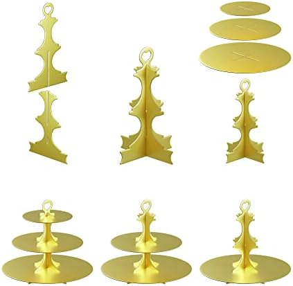 Cupcake Stand Tower 2 Pack, Gold Cupcake Stand, 3 Tier Cup Cake Stand Cardboard Matte Golden (Cardboard Gold, 2, alternate