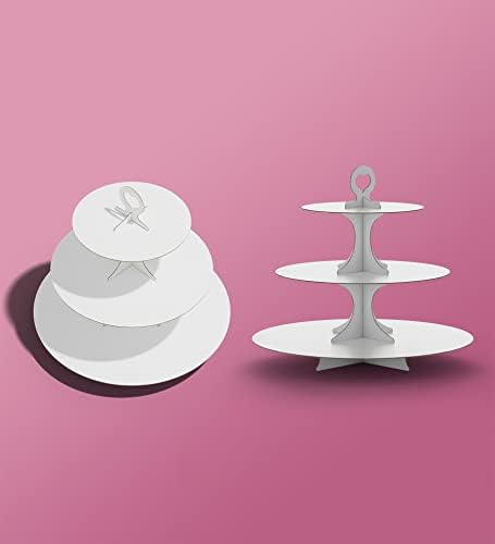 Cupcake Stand Tower, 2 Pack, White, 3 Tiered, Cup Cake Stand Cardboard Dessert Holder for Parties (White) in, alternate view