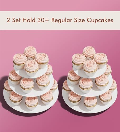 Cupcake Stand Tower, 2 Pack, White, 3 Tiered, Cup Cake Stand Cardboard Dessert Holder for Parties (White) in, alternate view