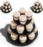 Cupcake Stand Tower, 3 Pack, Black, 3 Tiered, Cup Cake Stand Cardboard Dessert Holder for Parties (Black, Small