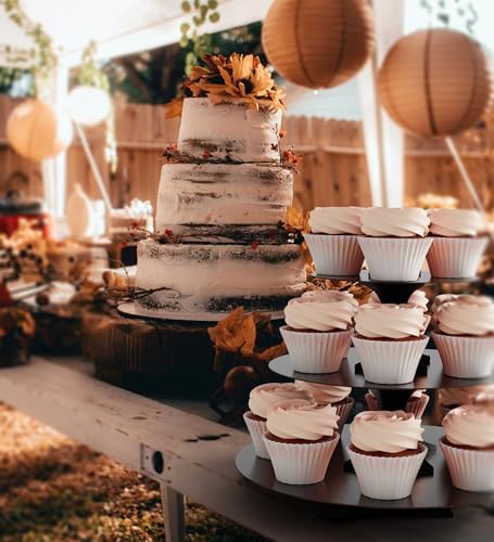 Cupcake Stand Tower, 3 Pack, Black, 3 Tiered, Cup Cake Stand Cardboard Dessert Holder for Parties (Black, Small, alternate