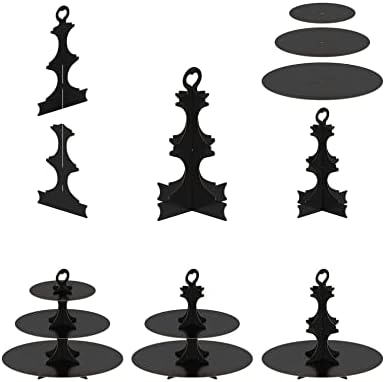 Cupcake Stand Tower, 3 Pack, Black, 3 Tiered, Cup Cake Stand Cardboard Dessert Holder for Parties (Black, Small, alternate