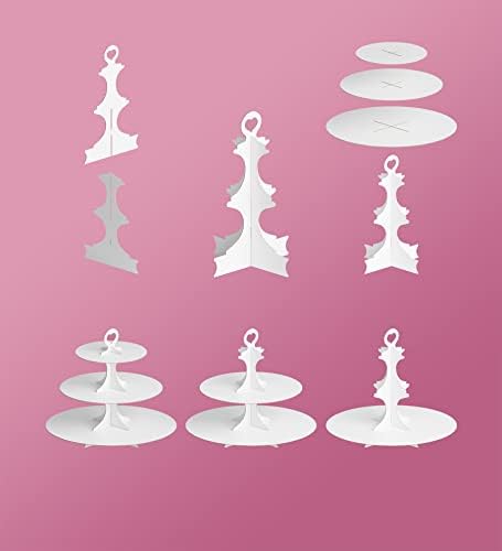 Cupcake Stand Tower, White, 3 Tiered, Cup Cake Stand Cardboard Dessert Holder for Parties (White, 1 Pack) in, alternate view