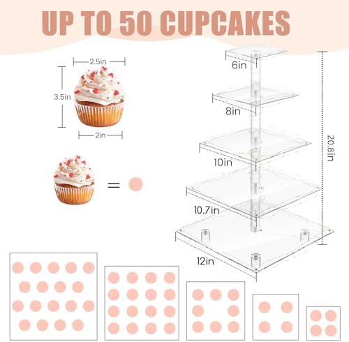 Cupcake Stand with Lights, 5 Tier Cupcake Holder, Light Up, Dessert Table Display Set for Weddings, Christmas, alternate view