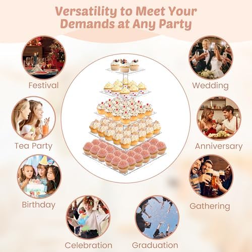 Cupcake Stand with Lights, 5 Tier Cupcake Holder, Light Up, Dessert Table Display Set for Weddings, Christmas, alternate view
