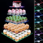 Cupcake Stand with Rechargeable Led, 5 Tier Clear Cupcake Holder, 7 Colors Light Cupcake Tower, Acrylic Dessert
