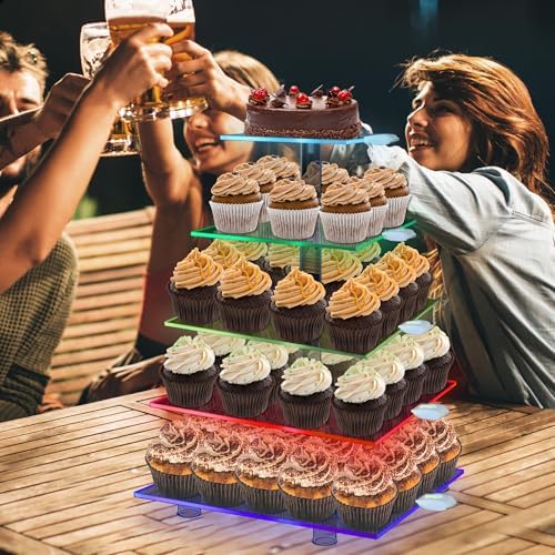 Cupcake Stand with Rechargeable Led, 5 Tier Clear Cupcake Holder, 7 Colors Light Cupcake Tower, Acrylic Dessert, alternate