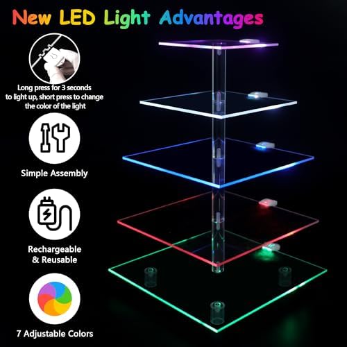Cupcake Stand with Rechargeable Led, 5 Tier Clear Cupcake Holder, 7 Colors Light Cupcake Tower, Acrylic Dessert, alternate