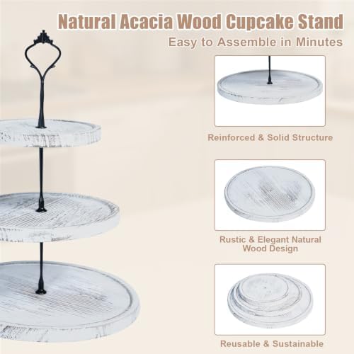 Cupcake Stand, Wood Cupcake Stand, Cupcake Display Stand, White Cupcake Stands for Party, 3 Tier Cupcake Stand, alternate