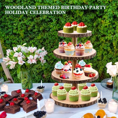 Cupcake Stand Wood Dessert Stands 4 Tier Cupcake Tower Large Display Stand in Wood-4Tier, alternate view 3