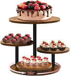Cupcake Tower Stands for 50 Cupcakes,360° Rotatable Wood Cake Stand in Rustic brown