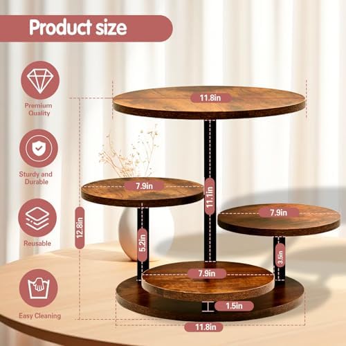 Cupcake Tower Stands for 50 Cupcakes,360° Rotatable Wood Cake Stand in Rustic brown, alternate view 3