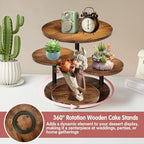 Cupcake Tower Stands for 50 Cupcakes,360° Rotatable Wood Cake Stand in Rustic brown, alternate view 4