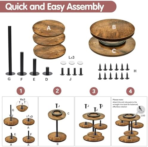 Cupcake Tower Stands for 50 Cupcakes,360° Rotatable Wood Cake Stand in Rustic brown, alternate view 6