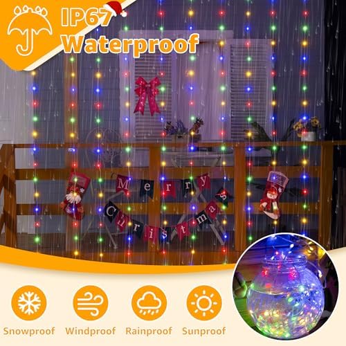 Curtain Lights 300 LED 9.8FT x 9.8FT, Connectable IP67 Waterproof in Multicolored, alternate view 3
