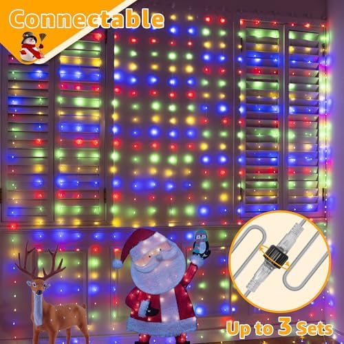 Curtain Lights 300 LED 9.8FT x 9.8FT, Connectable IP67 Waterproof in Multicolored, alternate view 5