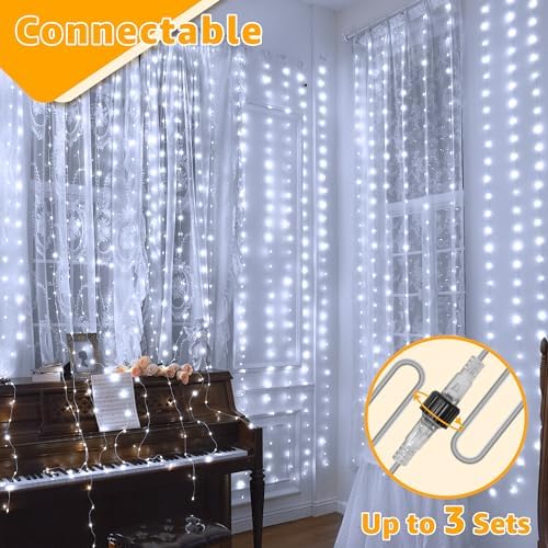 Curtain Lights 300LED 9.8ftx9.8ft, Connectable IP67 Waterproof, alternate view 6