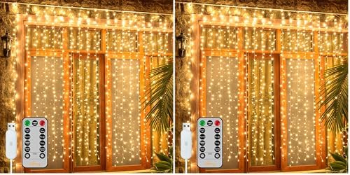 Curtain Lights 6.6x6.6ft, 200 LED String Lights with Remote 8 Modes Dimmable Timer, USB Power Fairy Light for