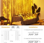 Curtain Lights 6.6x6.6ft, 200 LED String Lights with Remote 8 Modes Dimmable Timer, USB Power Fairy Light for, alternate view