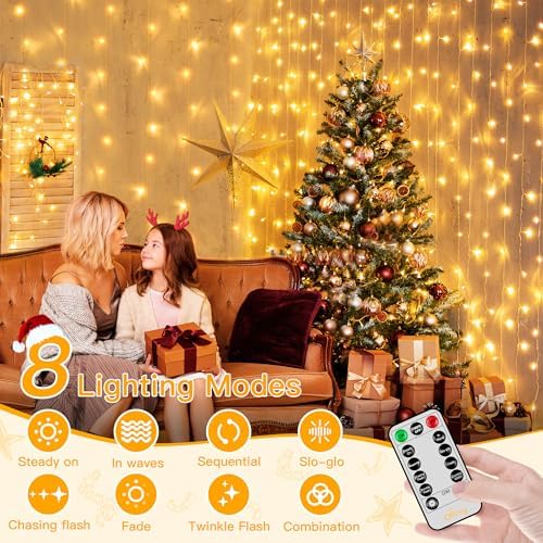 Curtain Lights 6.6x6.6ft, 200 LED String Lights with Remote 8 Modes Dimmable Timer, USB Power Fairy Light for, alternate view
