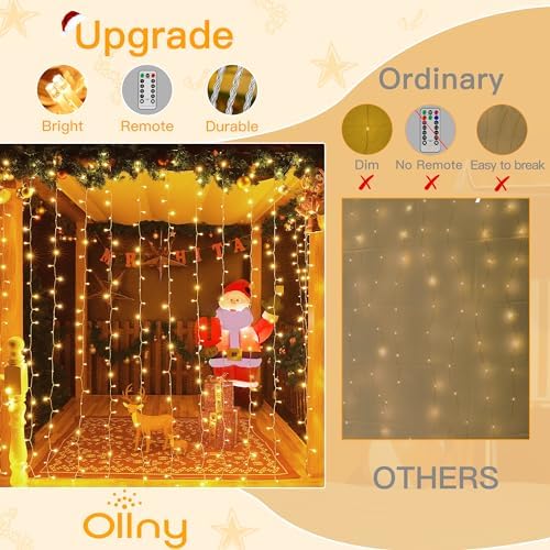 Curtain Lights 6.6x6.6ft, 200 LED String Lights with Remote 8 Modes Dimmable Timer, USB Power Fairy Light for, alternate view