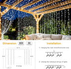Curtain Lights 600 LED 19.7x9.8ft, Outdoor Waterproof String Lights in 19.7x9.8ft, alternate view 2