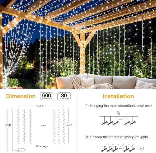 Curtain Lights 600 LED 19.7x9.8ft, Outdoor Waterproof String Lights in 19.7x9.8ft, alternate view 2