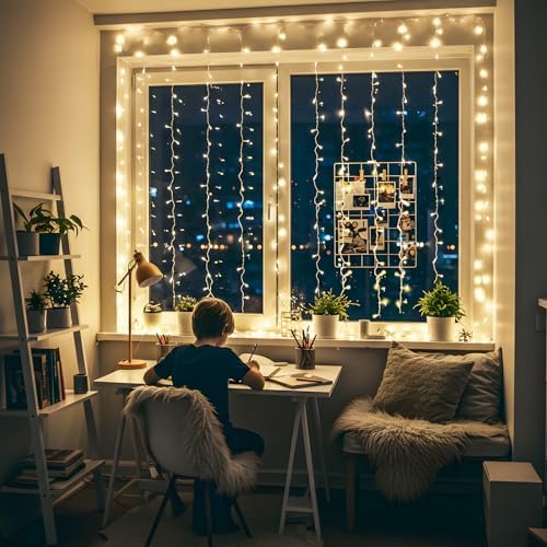 Curtain Lights for Bedroom, 150 Led Hanging String Light Outdoor, Fairy Curtain Lights Indoor for Christmas, alternate view 4