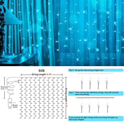 Curtain Lights for Bedroom, 200 Led 6.5ft x 6.5ft Hanging String Lights Outdoor, Fairy Curtain Lights for, alternate view 6