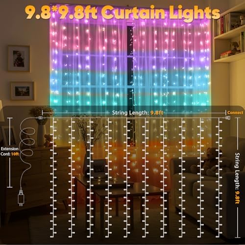 Curtain Lights for Bedroom, 320 Led 9.8ft x9.8ft Hanging String Lights Indoor, Curtain String Lights for, alternate view 5