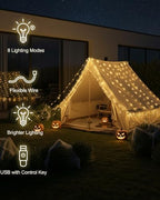 Curtain Lights for Bedroom & Romantic Decor - 300 LED Fairy String Lights with Remote, 8 Modes Timer, USB Plug, alternate