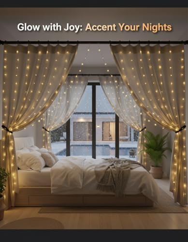 Curtain Lights for Bedroom & Romantic Decor - 300 LED Fairy String Lights with Remote, 8 Modes Timer, USB Plug, alternate