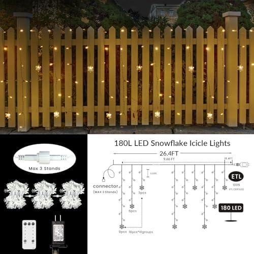 Curtain Lights Icicle Christmas Lights 180L Remote Control&8 Modes, alternate view 2