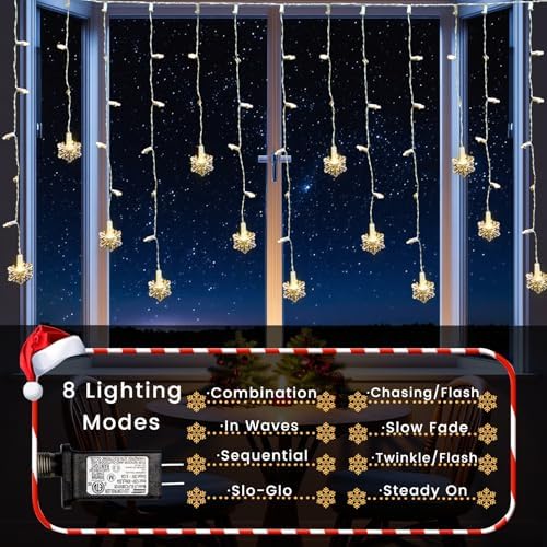Curtain Lights Icicle Christmas Lights 180L Remote Control&8 Modes, alternate view 5