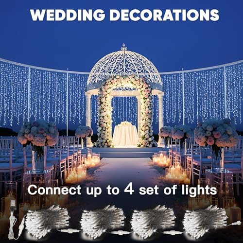 Curtain Lights Outdoor, 300 Led 9.8ft x 9.8ft Hanging String Lights for Bedroom, Window, Wall, Wedding, Party, alternate view