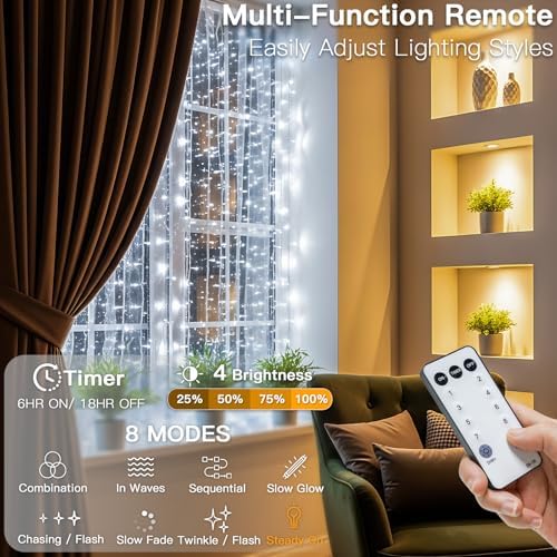 Curtain Lights Outdoor, 300 Led 9.8ft x 9.8ft Hanging String Lights for Bedroom, Window, Wall, Wedding, Party, alternate view