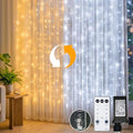 Curtain Lights Outdoor, 450 LED Curtain Lights for Bedroom, Window, Wall, Wedding, Party, Warm White & White in