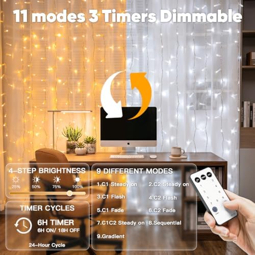 Curtain Lights Outdoor, 450 LED Curtain Lights for Bedroom, Window, Wall, Wedding, Party, Warm White & White in, alternate