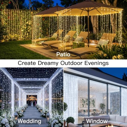 Curtain Lights Outdoor, 450 LED Curtain Lights for Bedroom, Window, Wall, Wedding, Party, Warm White & White in, alternate
