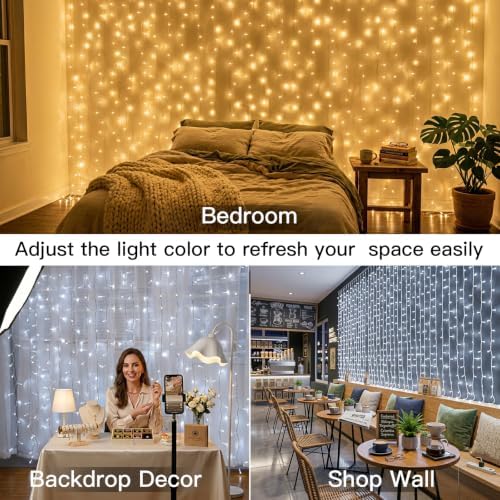 Curtain Lights Outdoor, 450 LED Curtain Lights for Bedroom, Window, Wall, Wedding, Party, Warm White & White in, alternate
