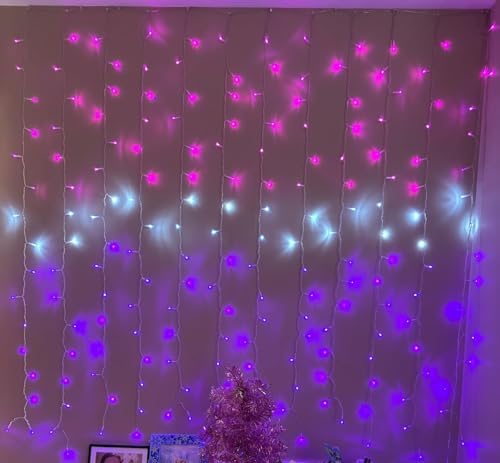 Curtain Lights Pink Purple Ombre Light Up String Curtain for Bedroom Wall Hanging Mermaid Fairy Lights for Teen, alternate
