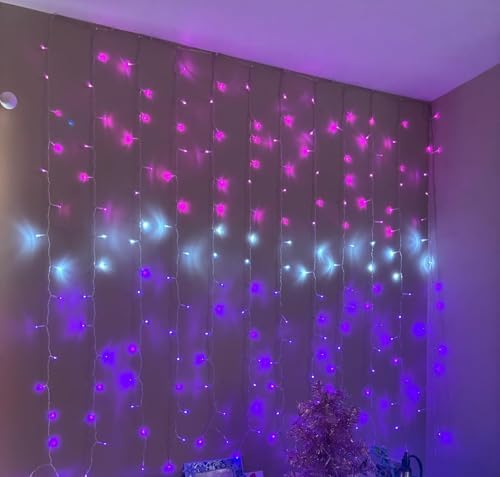 Curtain Lights Pink Purple Ombre Light Up String Curtain for Bedroom Wall Hanging Mermaid Fairy Lights for Teen, alternate