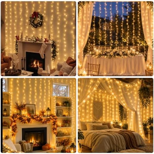 Curtain Lights Plug in, 13FT*6.5FT Window Icicle Lights, Warm White in Warm White, alternate view 2