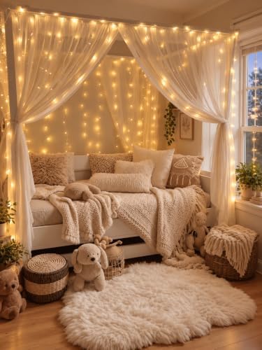 Curtain Lights Plug in, 13FT*6.5FT Window Icicle Lights, Warm White in Warm White, alternate view 3