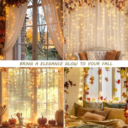 Curtain Lights Plug in, 13FT*6.5FT Window Icicle Lights, Warm White in Warm White, alternate view 4