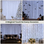 Curtain Lights Plug in, 13FT x 6.5FT Window Icicle Lights, White in White, alternate view 2