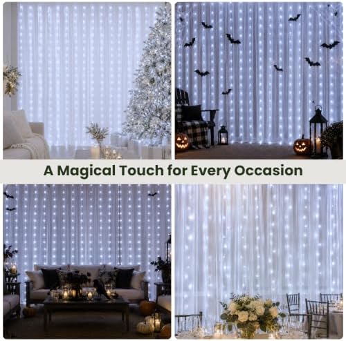 Curtain Lights Plug in, 13FT x 6.5FT Window Icicle Lights, White in White, alternate view 2