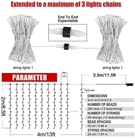Curtain Lights Plug in, 13FT x 6.5FT Window Icicle Lights, White in White, alternate view 4
