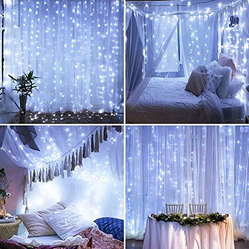 Curtain Lights Plug in, 13FT x 6.5FT Window Icicle Lights, White in White, alternate view 7