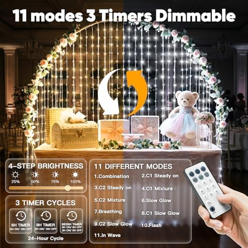 Curtain Lights Untangled,450 LED Hanging Lights with Hooks, Waterproof Window Lights for Christmas, Dorm, Wall, alternate